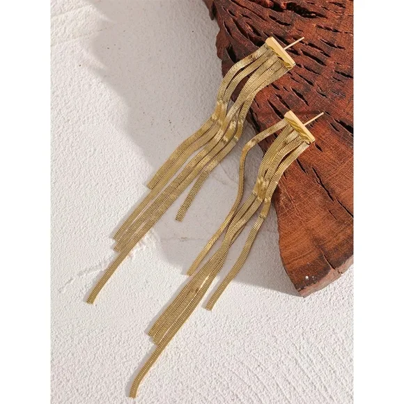 Gorgeous Long Golden Chain Tassel Earrings - Picture 4 of 5